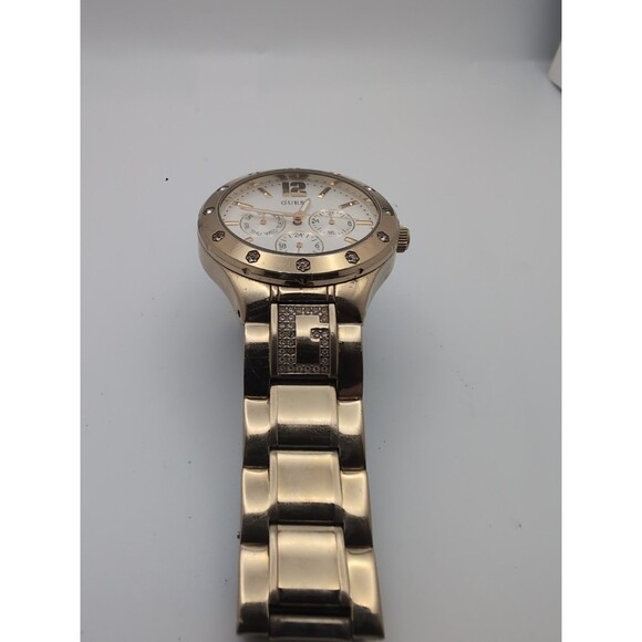 GUESS Women's U15078L1 Quartz Analog Chrono Dress Watch. Good Tone w Crystal "G" - Picture 6 of 9
